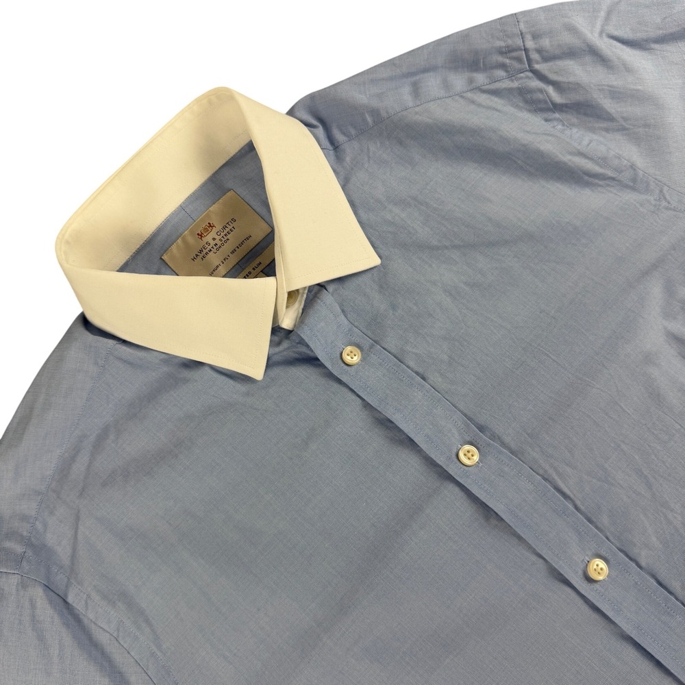 Hawes & Curtis Dress Shirt Mens 16 Blue Jermyn Street French Cuff Fitted Slim